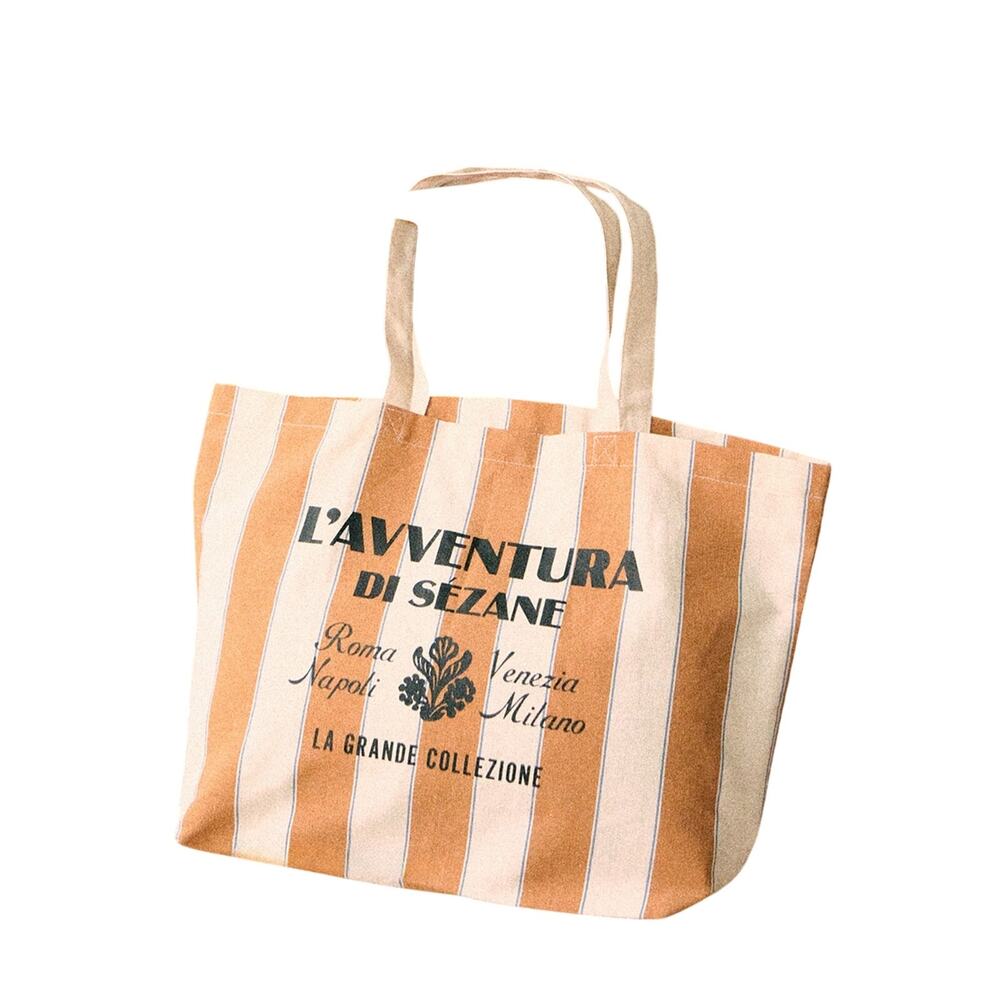 Sezane Striped Brown And Cream Lavventura Tote Bag